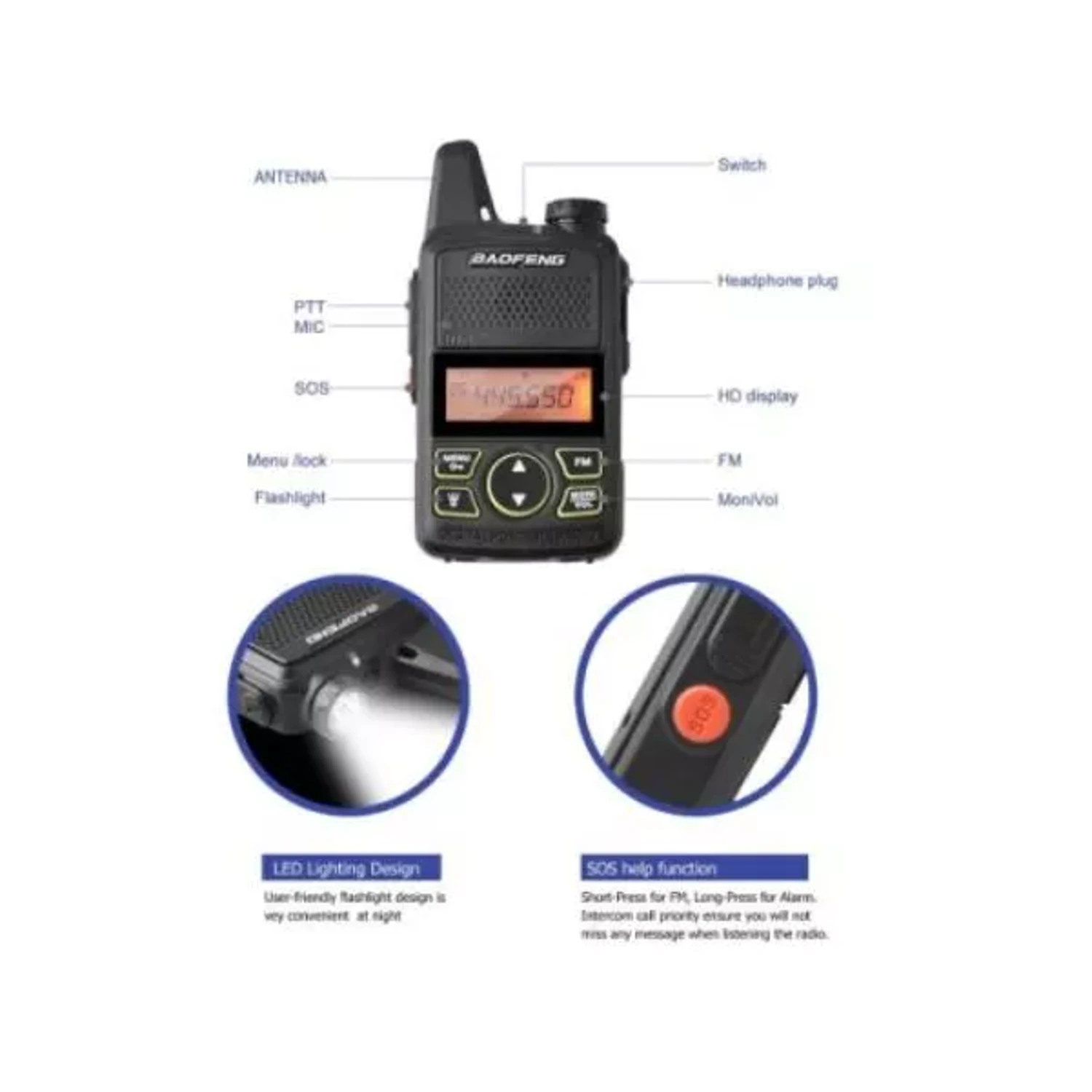 Mini Walkie Talkie UHF con Pantalla — foto 12