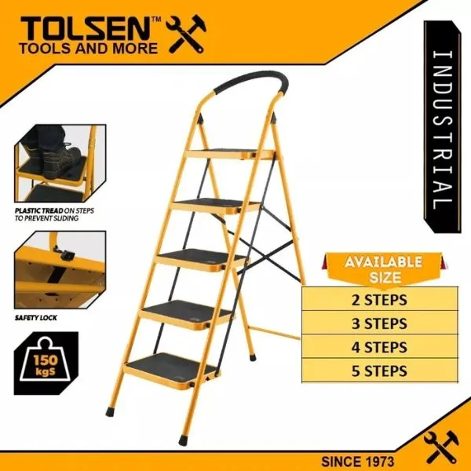 Escalera de Acero 5 Peldaños Cap 150kgs — foto 3