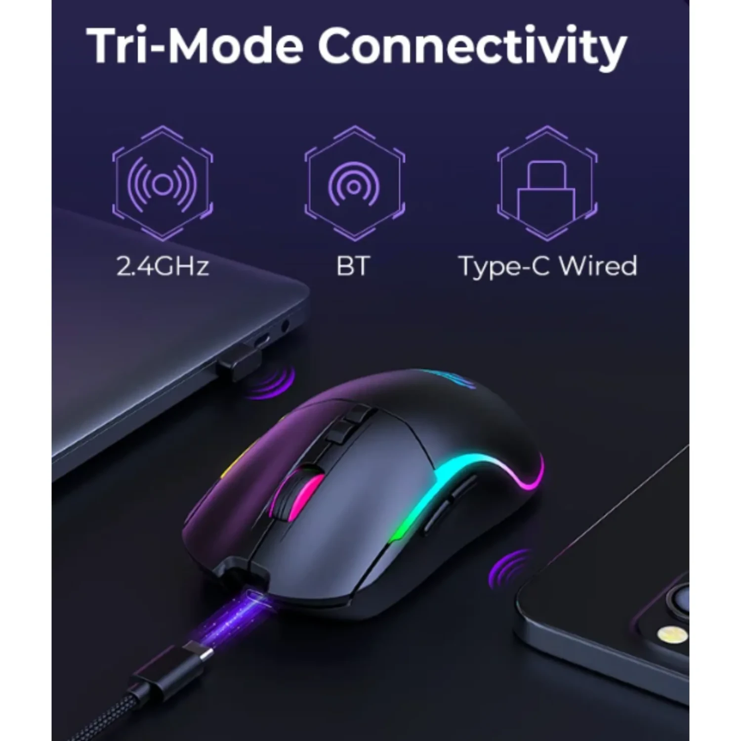 Mouse Gamer RGB Triple Modo — foto 3