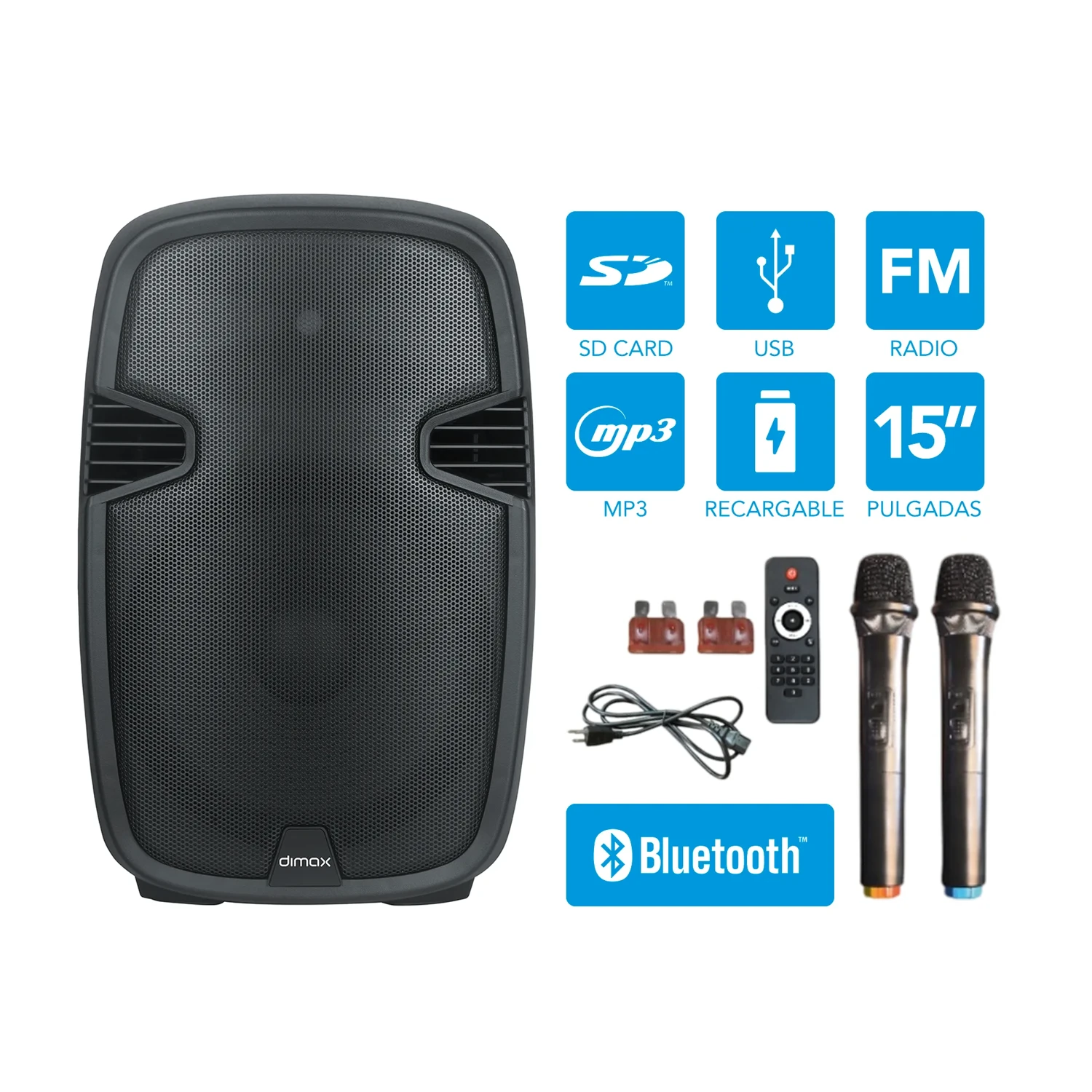 Parlante Altavoz 15"+ 2 Micrófonos UHF — foto 4