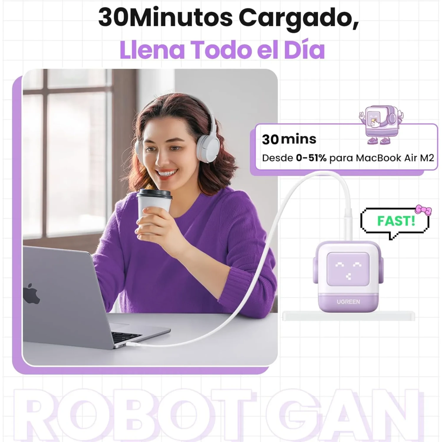Cargador Robot Gan 65w Purpura — foto 3