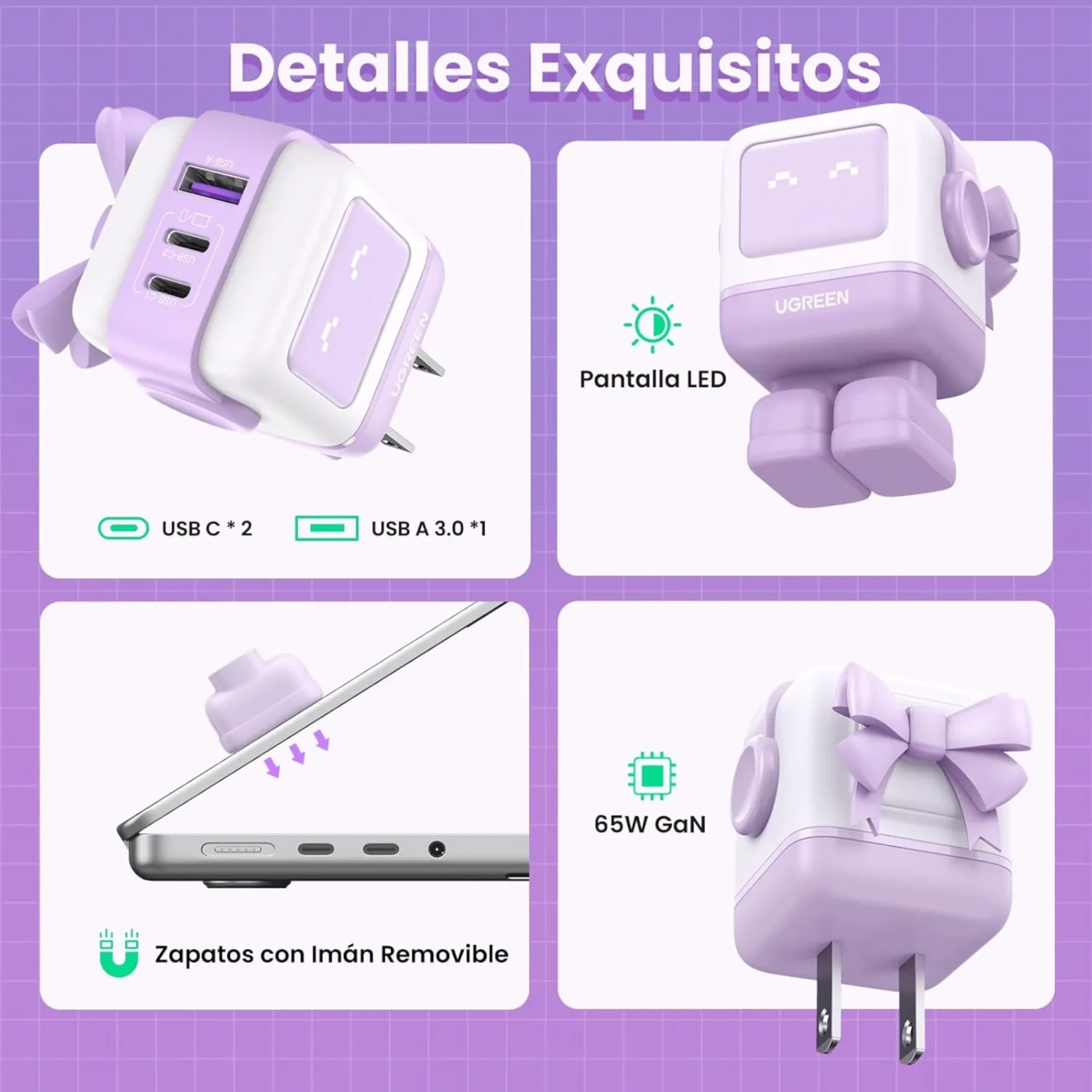 Cargador Robot Gan 65w Purpura — foto 4