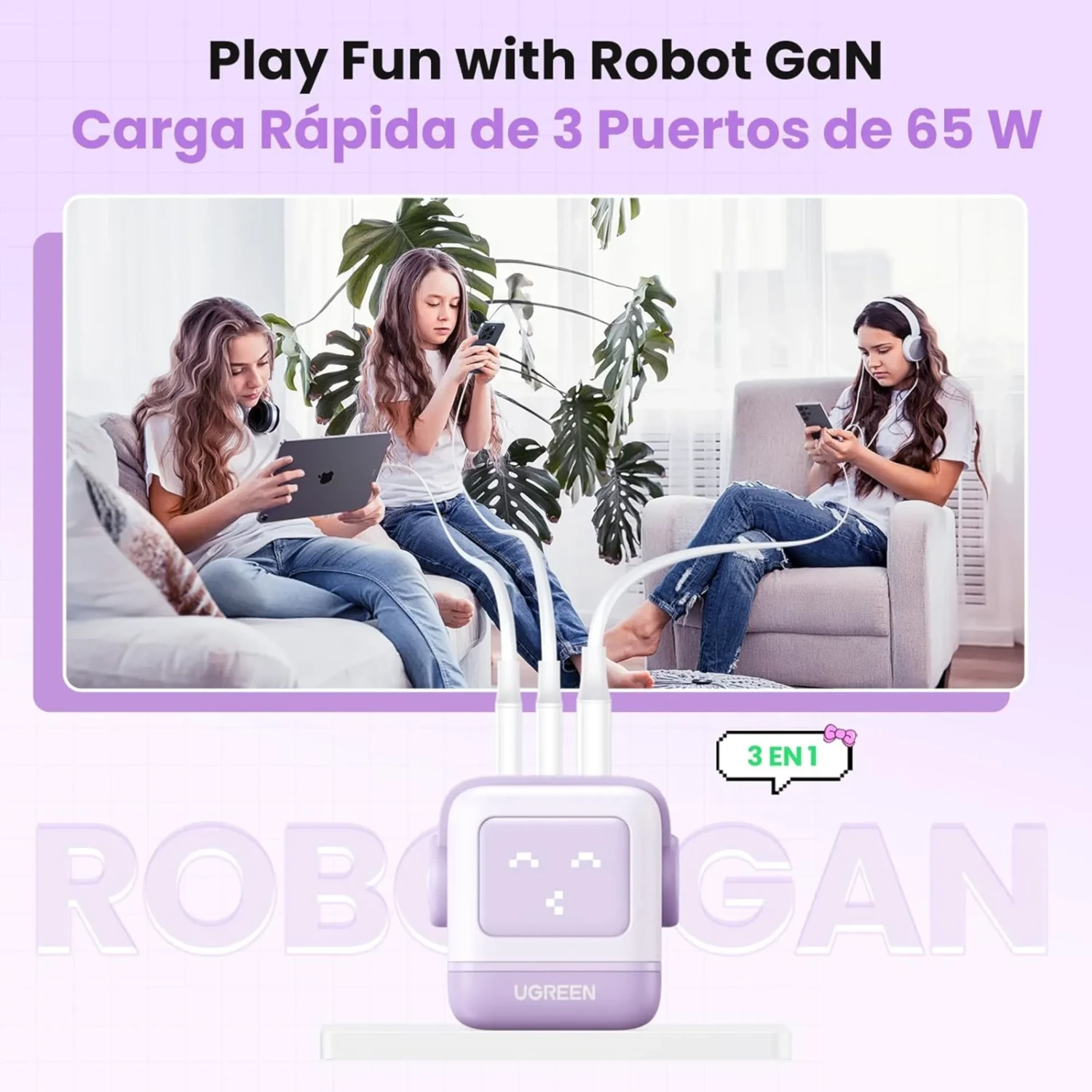 Cargador Robot Gan 65w Purpura — foto 5