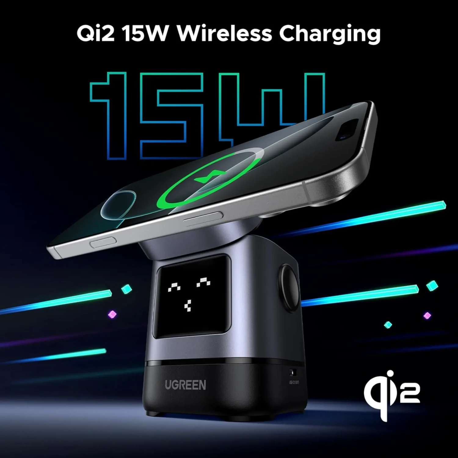 Cargador Robot Ugreen Uno Qi2 2en1 15w — foto 2