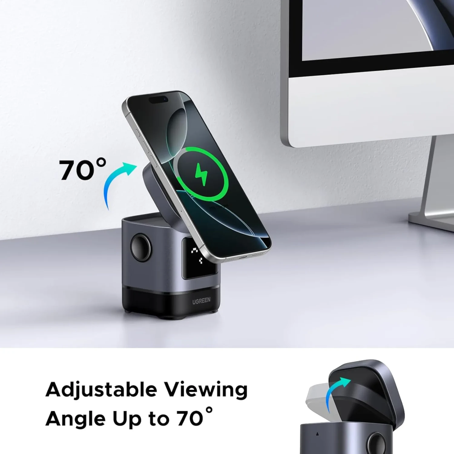 Cargador Robot Ugreen Uno Qi2 2en1 15w — foto 4