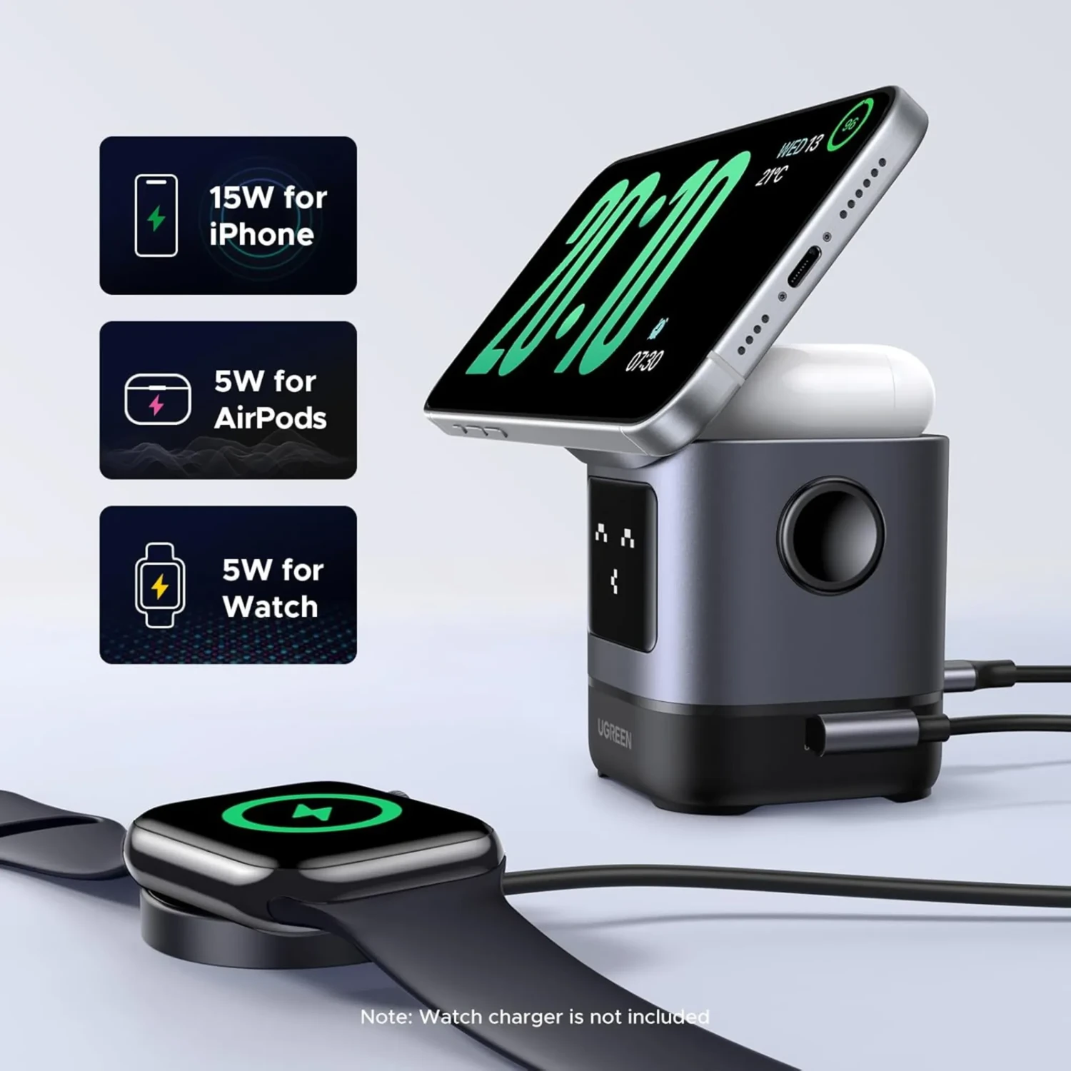 Cargador Robot Ugreen Uno Qi2 2en1 15w — foto 7