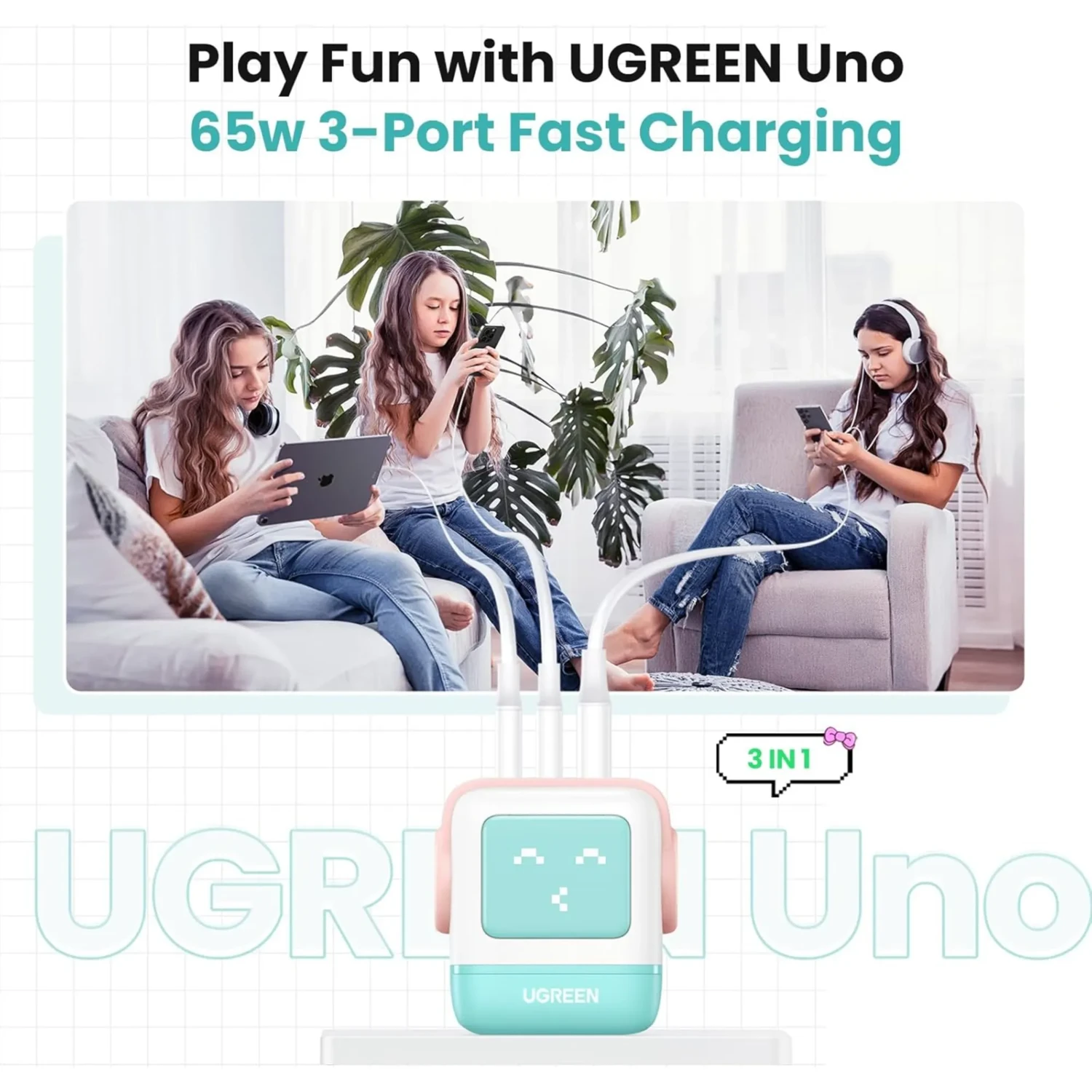 Cargador Ugreen Nexode RG 65w Rosa+azul — foto 4