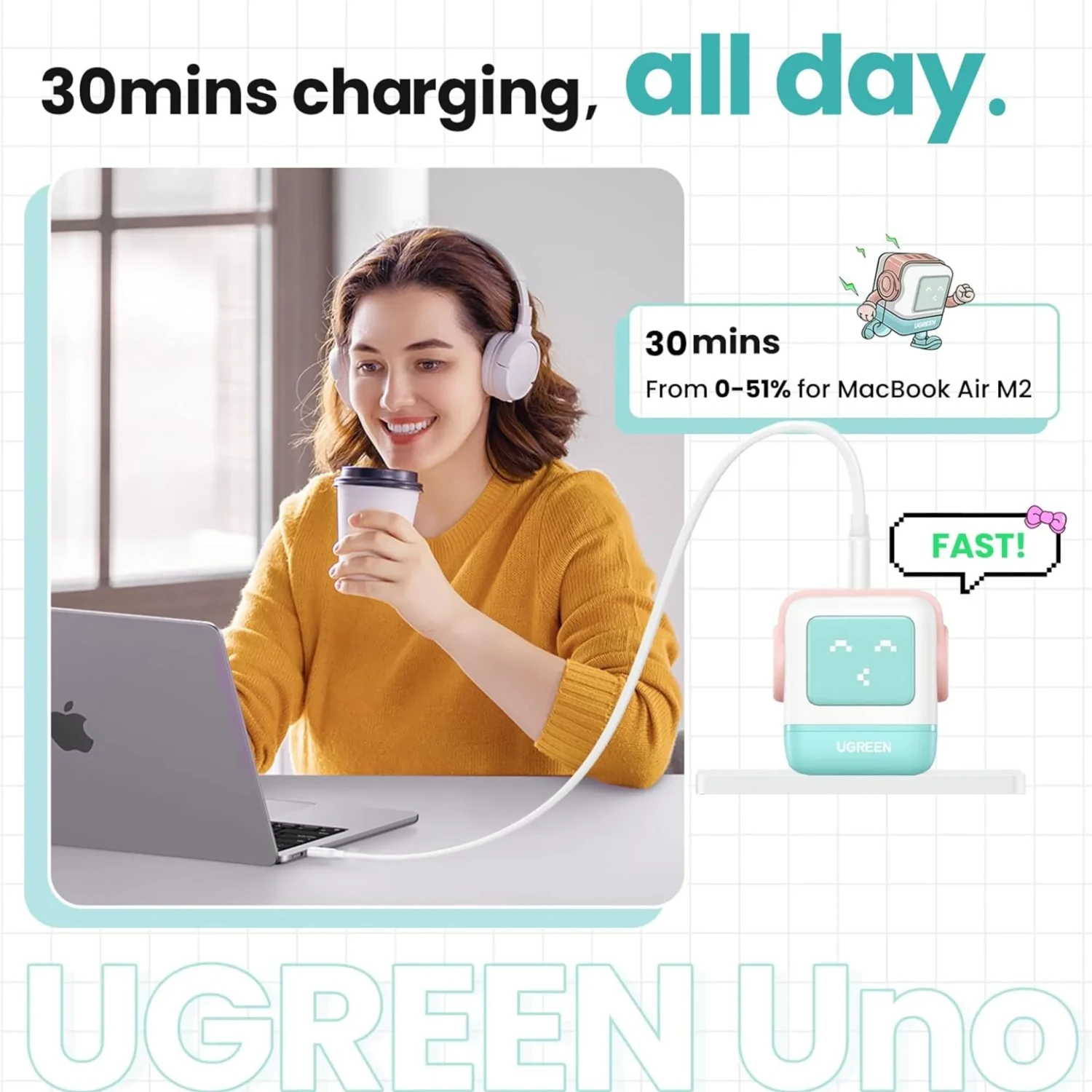 Cargador Ugreen Nexode RG 65w Rosa+azul — foto 5