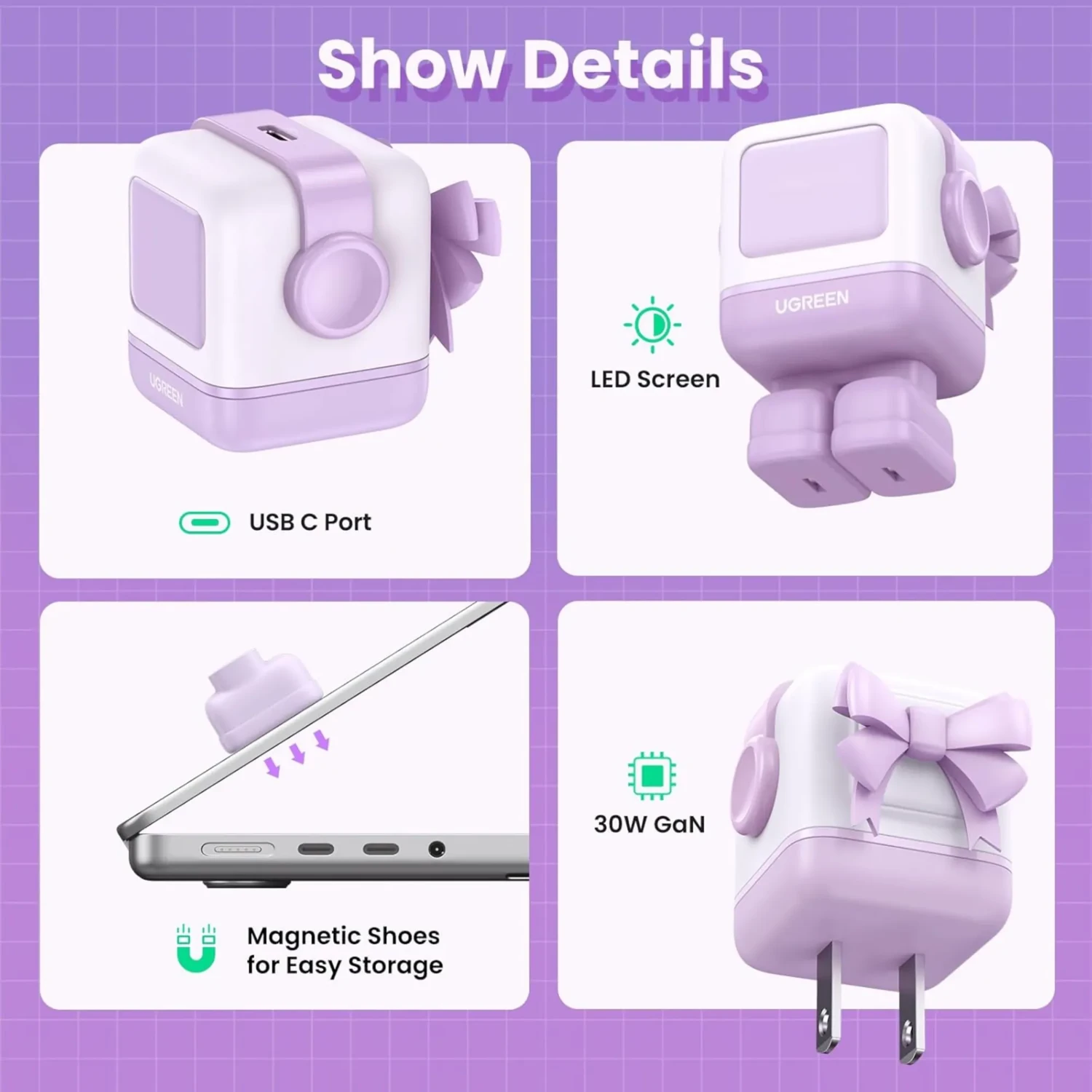 Cargador Usb-c 30w Nexode Robot Gan Purp — foto 4
